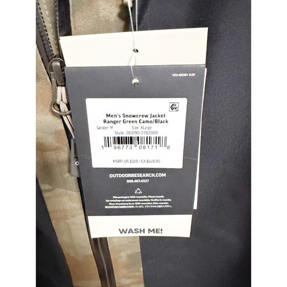 Outdoor Research Mens Snowcrew Jacket Full Zip Ranger Green Camo Black Size XL - Picture 7 of 7